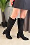 Women's Monika Black Suede 7cm Heeled Zippered Boots - 2