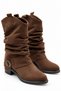 Cate Women's Brown Suede Bellows Buckle Short Heeled Ankle Length Slouchy Boots 5 cm Heel - 4