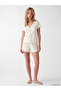 Ozmarka New Season Ecru V-Neck Patterned Women's Shorts Pajama Set - 2
