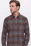 Men's Anthracite-Burgundy Oversize Fit Loose Cut Hidden Button Collar Plaid Patterned Flannel Shirt - 4