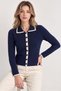 Navy Blue Knitwear Cardigan with Self-Contrast and Collar Detail - 4