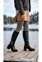 Women's Leather Look Large Buckle Detailed Zippered Thick Heeled Below the Knee Boots - 7