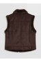 Özmarka New Season Brown Fur Collar Suede Look Women's Vest - 8