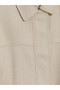 Peak New Season Beige Shirt Collar Women's Leather Look Coat - 6