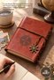 10 Leather Notebooks – Brown Memory Notebook with Compass Print, Faux Leather Cover, Vintage Look Notebook, Memory Book, Leather Notebook