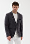 Angelos Men's Dark Gray Cotton Blended Stretch Fabric Dobby Mono Collar Sport Slim Fit Blazer Jacket - 5