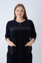 Women's Plus Size Cotton Zippered Velvet Dress / Navy Blue 3593 - 3