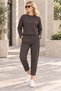 Women's Round Neck Textured Off-Shoulder Sweatshirt and Ankle-Length Pants Set Elastic Waist Lycra Flexible Pockets Sporty Stylish Two-Piece Combination Brown
