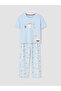 Vizyon New Season Blue Crew Neck Printed Women's Pajama Set - 5