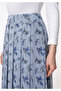 Blue Iris Patterned Pleated Crepe-Chiffon Long Skirt - 5
