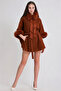 Red Brown Cashmere Cape Coat with Fox Fur Accessories - 2