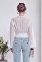 Women's Corseted V-Neck Balloon Sleeve Chiffon Blouse White, Black - 7
