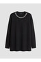 Two Mt Shop Quality Lcw Everyday Black Diving Fabric Oversized Women's Sweatshirt Tunic with Stones - 5