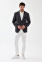Angelos Men's Dark Gray Cotton Blended Stretch Fabric Dobby Mono Collar Sport Slim Fit Blazer Jacket - 3