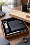 3-Piece Keychain Wallet and Roller Pen Set – Black Faux Leather Wallet, Leather Keychain, Silver Roller Pen, Gift Boxed, Wallet Keychain Pen Set