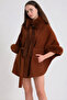 Red Brown Cashmere Cape Coat with Fox Fur Accessories