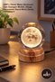 3-Piece Full Moon Design Rotating Glass Globe – USB Powered Rotating Desk Accessory, Glass Planet Model, Wood-Look Stand Moon Globe