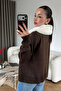 Brown Fur Collared Buttoned Cardigan - 2Y261002 - 2
