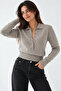 Light Mink Polo Collar Buttoned Sweater - 261121 - 2