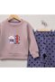 Simit Yaka Rabbit Printed Sweatshirt/Polka Dot Printed Wide Leg Sweatpants 3 Threaded Drawstring Set - 4