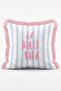 Riviera Dolce La Dolce Vita Written Blue Striped Tasseled Decorative Throw Pillow Cover