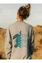 Women's Gray Tropical Printed Oversize Crew Neck Sweatshirt - 2