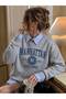 Women's Manhattan Gray Printed Oversize Crew Neck Sweatshirt