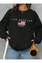 Women's Black Los Angeles Printed Oversize Crew Neck Sweatshirt