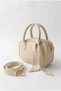 Women's Beige Faux Leather Handbag with Scarf Detail - 2