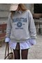 Women's Manhattan Gray Printed Oversize Crew Neck Sweatshirt - 2