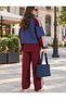 Burgundy Navy Blue Stripe Detailed Double Suit - 2