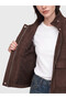 Two Mt Shop Quality Lcw Comfort Brown Faux Leather Plain Oversize Women's Jacket - 4