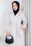 Buttoned Belted Angora Coat Cream Hm2969 - 4