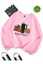 Women's Pink Winter Basic Printed Oversize Crew Neck Sweatshirt - 2