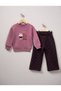 Simit Yaka Rabbit Printed Sweatshirt/Polka Dot Printed Wide Leg Sweatpants 3 Threaded Drawstring Set - 3