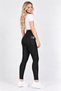 Women's High Waist Gathering Black Patterned Sports Leggings with Side Pockets - 4