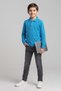 Cotton Polo Collar Long Sleeve Plain School T-Shirt M00866 Turquoise - 2