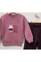 Simit Yaka Rabbit Printed Sweatshirt/Polka Dot Printed Wide Leg Sweatpants 3 Threaded Drawstring Set - 4