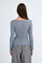 Kayık Neckline Striped Blouse B06104 - 6