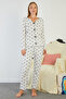 Bow Patterned V-Neck Pajama Set - 3