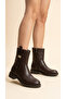 Women's Leather-Look Short Heeled Casual Boots with Metal Accessories
