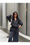Women's Black Zippered Stripe Detailed Top and Bottom Set - 5