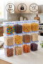 Set of 12 Square Vacuum Storage Containers with Labels, 750 ml Food Container with Lockable Lid