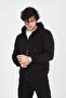 Men's Hooded Plain Zipper Cardigan - Black - 3