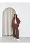 Women's Brown Oversize Shirt and Wide-Leg Pants Two-Piece Set