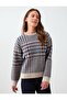 Ecru Houndstooth Patterned Crew Neck Knit Sweater - 4