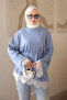 Baby Blue Tunic with Lace Sleeves and Skirt - 4