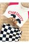 Boy's Top Dog Printed Sweatshirt Bottom Checkered Sweatpants Without Pockets 3-Thread Fabric Bottom Top Set - 5