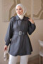 Smoked Waist Drawstring Belt Detailed Zippered Jacket - 4
