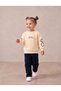 Simit Yaka Slogan Printed Sweatshirt/Ribbed Wide Leg Sweatpants 3-Piece Set - 2